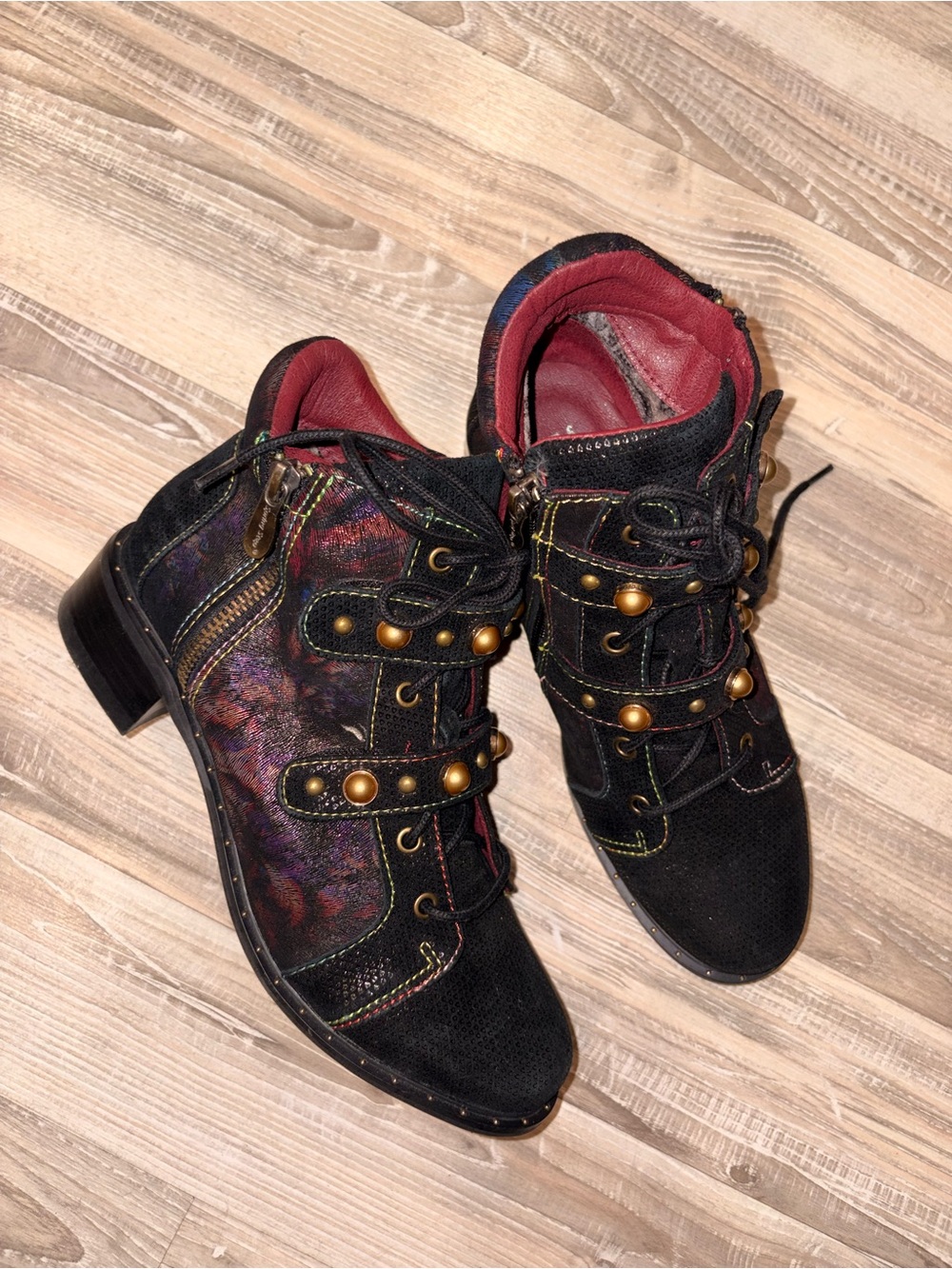 L'ATISTE Multicolor Metallic Leather Ankle Boots with Side Zip
